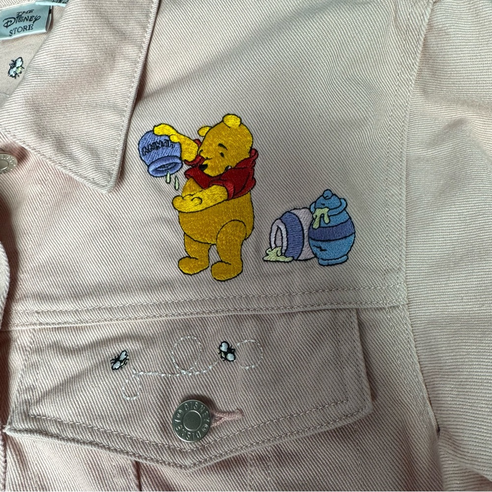 Vintage 90s Disney Winnie the Pooh Pastel Pink Cropped Denim Jacket Size Medium - Picture 10 of 12